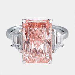 Pre Owned 5.4 cts Pink Radiant, Trapazoid Lab Grown Diamonds 18k White Gold Ring Size 52