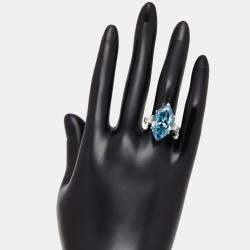 Pre Owned 11.03 cts Vivid Blue Marquise, Trapazoid Lab Grown Diamonds 18k White Gold Ring Size 52