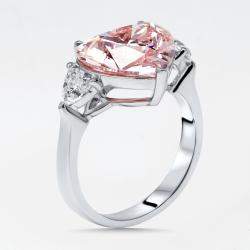 مملوكة مسبقًا 5.5 cts Pink Heart, Trillion Lab Grown Diamonds 18k White Gold Ring Size 53