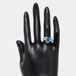 Pre Owned 6 cts VIvid Blue Heart, Trillion Lab Grown Diamonds 18k White Gold Ring Size 53