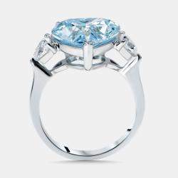 Pre Owned 6 cts VIvid Blue Heart, Trillion Lab Grown Diamonds 18k White Gold Ring Size 53