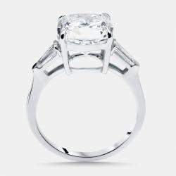 Pre Owned 5.5 cts Cushion, Trapezoid Lab Grown Diamonds 18k White Gold Ring Size 53