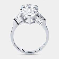 Pre Owned 5.6 cts Pear, Trillion Lab Grown Diamonds 18k White Gold Ring Size 53