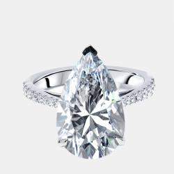 Pre Owned 6.2 cts Pear, Round Lab Grown Diamonds 18k White Gold Ring Size 53