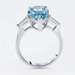 Pre Owned 5.1 cts Vivid Blue Pear, Trapazoid Lab Grown Diamonds 18k White Gold Ring Size 53