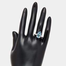 Pre Owned 5.1 cts Vivid Blue Pear, Trapazoid Lab Grown Diamonds 18k White Gold Ring Size 53