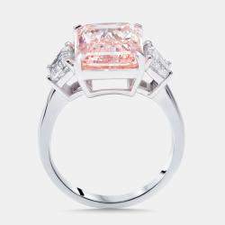 Pre Owned 5.4 cts Pink Radiant, Trapazoid Lab Grown Diamonds 18k White Gold Ring Size 54