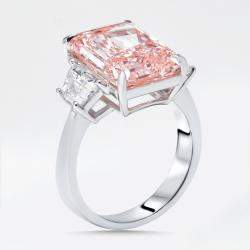 Pre Owned 5.4 cts Pink Radiant, Trapazoid Lab Grown Diamonds 18k White Gold Ring Size 54