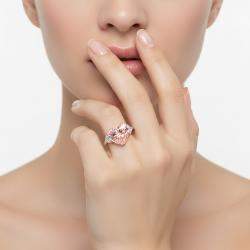 مملوكة مسبقًا خاتم ألماس مصنع في المختبر 24.95 قيراط بشكل قلب وثلثي من الذهب بعيار 18k ذو نغمتين بحجم 55.