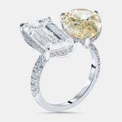 Pre Owned 12.8 cts Fancy Yellow Pear, Emerald Cut, Round Lab Grown Diamonds 18k White Gold Ring Size 55