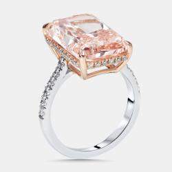 Pre Owned 10.5 cts Pink Radiant, Round Lab Grown Diamonds 18k Two Tone Gold Ring Size 55