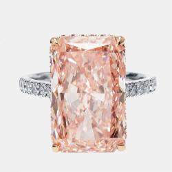 Pre Owned 10.5 cts Pink Radiant, Round Lab Grown Diamonds 18k Two Tone Gold Ring Size 55