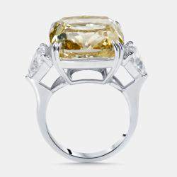 Pre Owned 22 cts Fancy Yellow Cushion, Trillion Lab Grown Diamonds 18k White Gold Ring Size 55