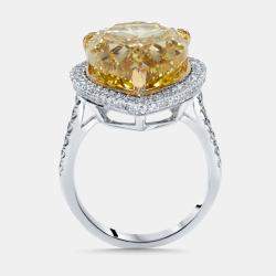 Pre Owned 16.5 cts Fancy Yellow Pear, Round Lab Grown Diamonds 18k Two Tone Gold Ring Size 55