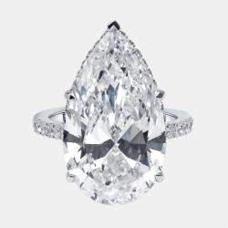 Pre Owned 10.5 cts Pear, Round Lab Grown Diamonds 18k White Gold Ring Size 55