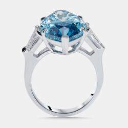 Pre Owned 11.03 cts Vivid Blue Marquise, Trapazoid Lab Grown Diamonds 18k White Gold Ring Size 55