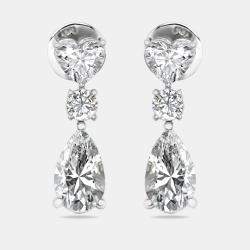 Pre Owned 3.7 cts Pear, Round and Heart Lab Grown Diamond 18k White Gold Earrings