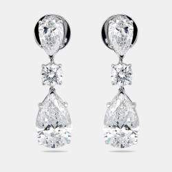 Pre Owned 10 cts Pear Round Lab Grown Diamond 18k White Gold Earrings