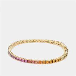 Pre Owned 16 cts Rainbow Princess Cut Gemstones 18k Yellow Gold Tennis Bracelet