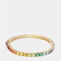 Pre Owned 14 cts Rainbow Sapphire Round Cut Gemstones 18k Yellow Gold Tennis Bracelet