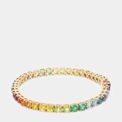 Pre Owned 14 cts Rainbow Sapphire Round Cut Gemstones 18k Yellow Gold Tennis Bracelet