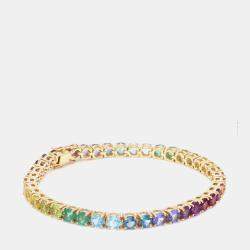 Pre Owned 14 cts Rainbow Sapphire Round Cut Gemstones 18k Yellow Gold Tennis Bracelet