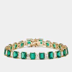 Pre Owned 16.5 cts Lab Grown Emerald, Emerald Cut Diamonds 18k Yellow Gold Bracelet