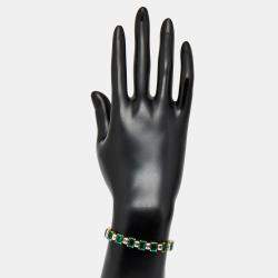 Pre Owned 16.5 cts Lab Grown Emerald, Emerald Cut Diamonds 18k Yellow Gold Bracelet