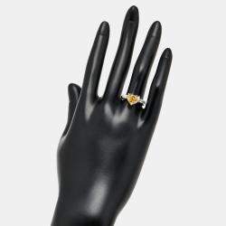 Pre Owned 3.4 cts Fancy Yellow Heart, Trapezoid Lab Grown Diamonds 18k White Gold Ring Size 52