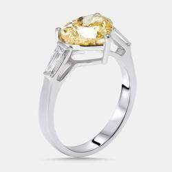 Pre Owned 3.4 cts Fancy Yellow Heart, Trapezoid Lab Grown Diamonds 18k White Gold Ring Size 52