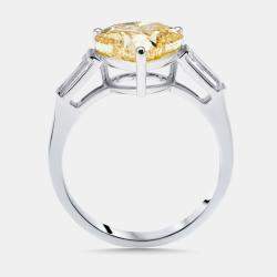 Pre Owned 3.4 cts Fancy Yellow Heart, Trapezoid Lab Grown Diamonds 18k White Gold Ring Size 52