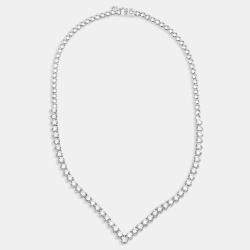 Pre Owned 14.2 cts Round Lab Grown Diamonds 18k White Gold Necklace