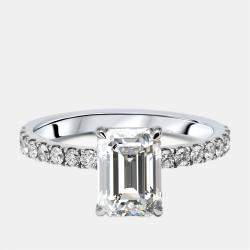 Pre Owned 2.40 cts Emerald Lab Grown Diamond 18K White Gold Ring Size 54