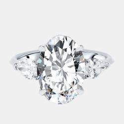 Pre Owned خاتم ألماس مُصنَّع في المختبر بوزن 4.75 قيراط بقطع بيضاوي ذهب أبيض عيار 18 مقاس 54