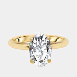 Pre Owned خاتم ألماس مُصنَّع في المختبر بوزن 2.00 قيراط بقطع بيضاوي من الذهب الأصفر عيار 18 بمقاس 55.