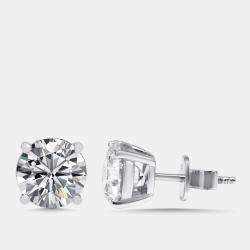 Pre Owned 4.04 cts Round Cur Lab Grown Diamond 18K White Gold Push Back Earring