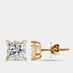 مملوكة مسبقًا 2.20 cts Princess Cut Lab Grown Diamond 18K Yellow Gold Screw Back Earring