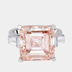 Pre Owned 13 cts  Asscher, Trapezoid Lab Grown Diamonds 18k White Gold Ring Size 51