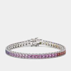 Pre Owned سوار ذهب أبيض عيار 18 ألماس مختبري بقطع أميرة ومستدير ياقوت أزرق (حوالي 9.5 قيراط)