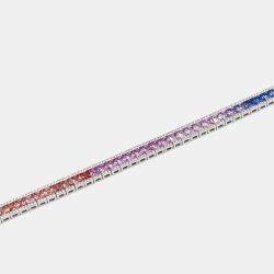 Pre Owned 9.5 cts Princess, Round Lab Grown Sapphire Diamonds 18k White Gold Bracelet