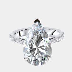 مملوكة مسبقًا 4.5 cts Pear, Round Lab Grown Diamonds 18k White Gold Ring Size 52