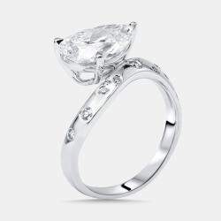Pre Owned 3.2 cts Pear, Round Lab Grown Diamonds 18k White Gold Ring Size 52