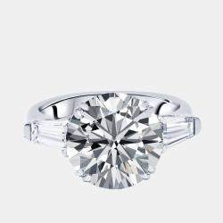 Pre Owned 7 cts Round, Trapezoid Lab Grown Diamonds 18k White Gold Ring Size 53