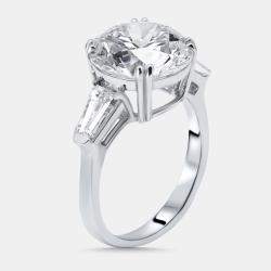 Pre Owned 7 cts Round, Trapezoid Lab Grown Diamonds 18k White Gold Ring Size 53
