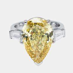 Pre Owned 10 cts Pear, Trapezoid Lab Grown Diamonds 18k White Gold Ring Size 53