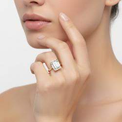 Pre Owned 10 cts Emerald Cut Lab Grown Diamonds 18k Yellow Gold Ring Size 54