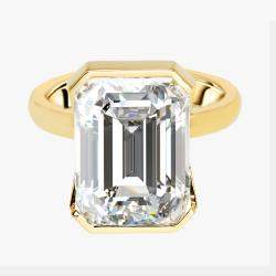 Pre Owned 10 cts Emerald Cut Lab Grown Diamonds 18k Yellow Gold Ring Size 54