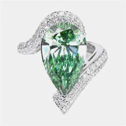 Pre Owned 8.5 cts Pear, Round Lab Grown Diamonds 18k White Gold Ring Size 54