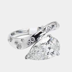 Pre Owned 3.2 cts Pear, Round Lab Grown Diamonds 18k White Gold Ring Size 54