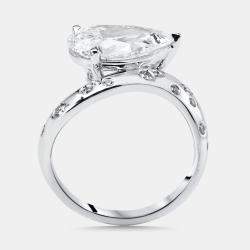 Pre Owned 3.2 cts Pear, Round Lab Grown Diamonds 18k White Gold Ring Size 54